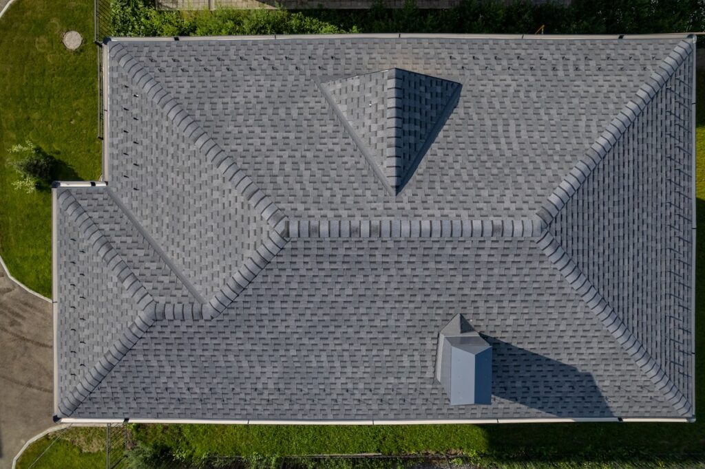 Close up view on asphalt roofing shingles