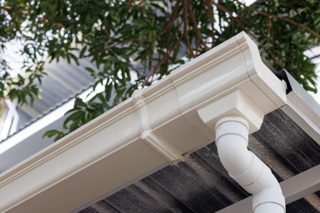 close-up of white gutters
