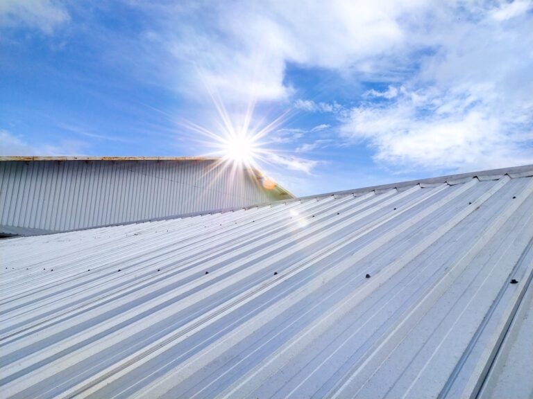 Metal roof in industrial building and construction.