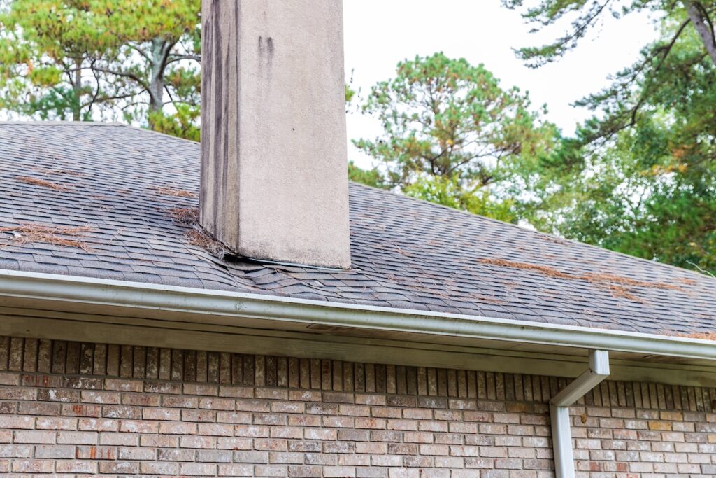 Roof damaged from water leak, in need of repair