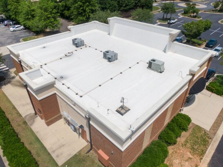aerial view of a TPO flat commercial roof