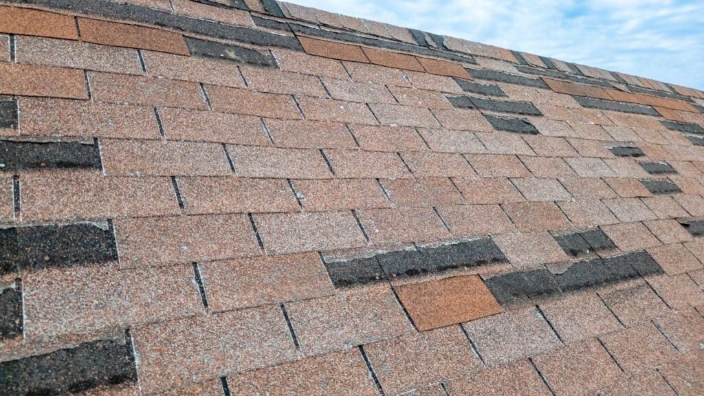 missing shingles on an old roof