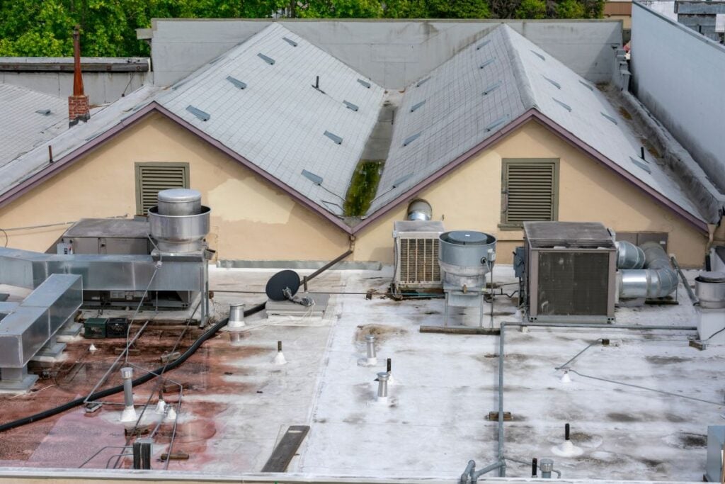 water ponding on a commercial roof