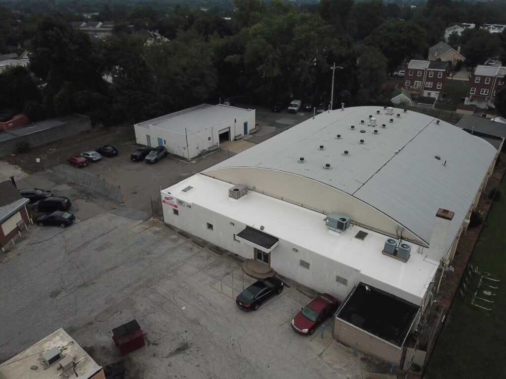 Aerial view of a commercial large roof