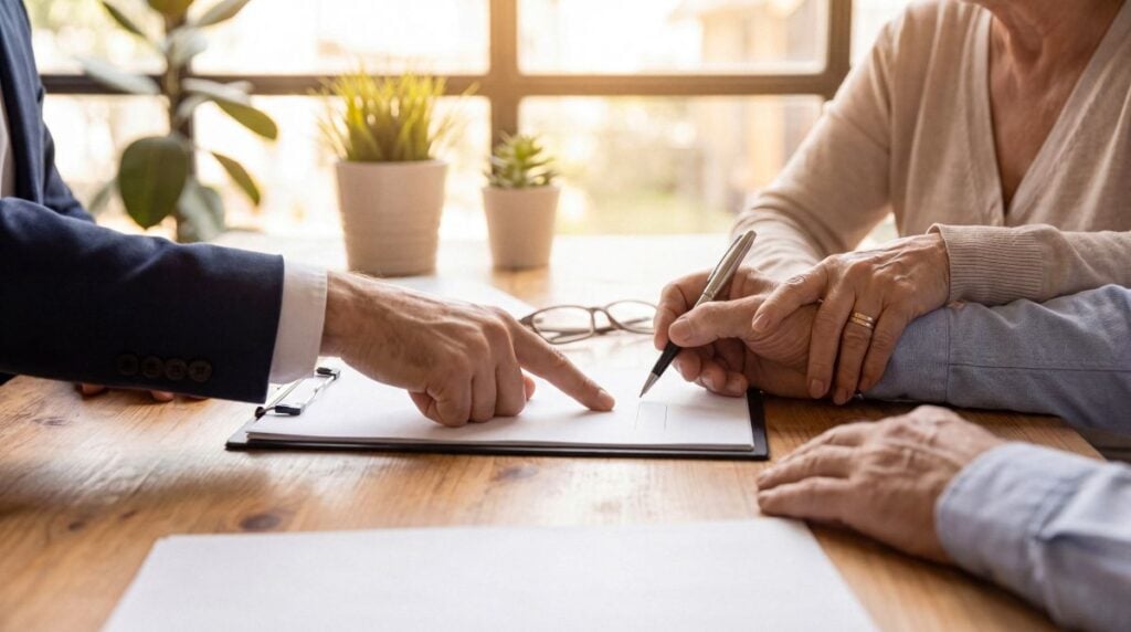 how to file a roof insurance claim old couple holding hands and filling papers